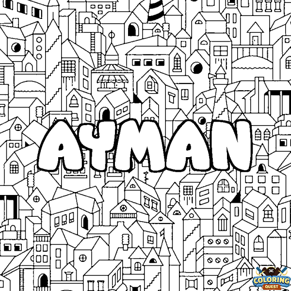 Coloring page first name AYMAN - City background