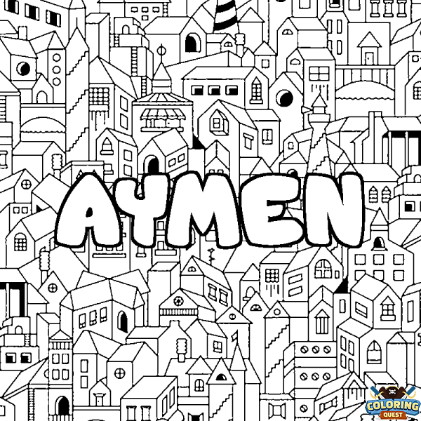 Coloring page first name AYMEN - City background