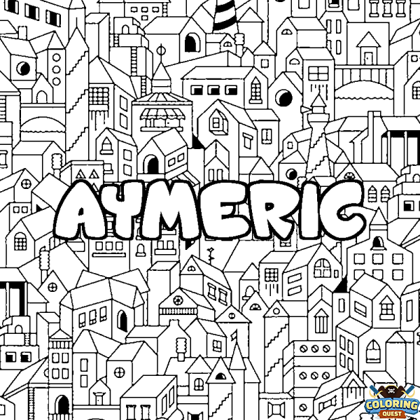 Coloring page first name AYMERIC - City background