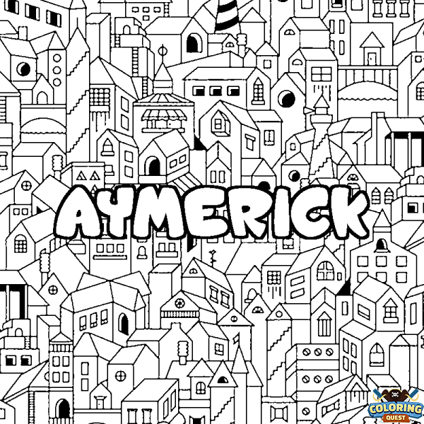 Coloring page first name AYMERICK - City background