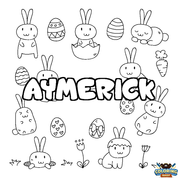 Coloring page first name AYMERICK - Easter background