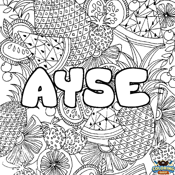 Coloring page first name AYSE - Fruits mandala background