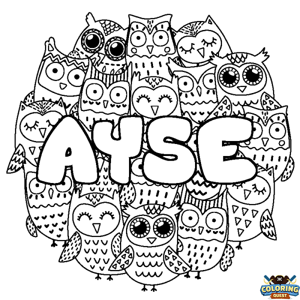 Coloring page first name AYSE - Owls background