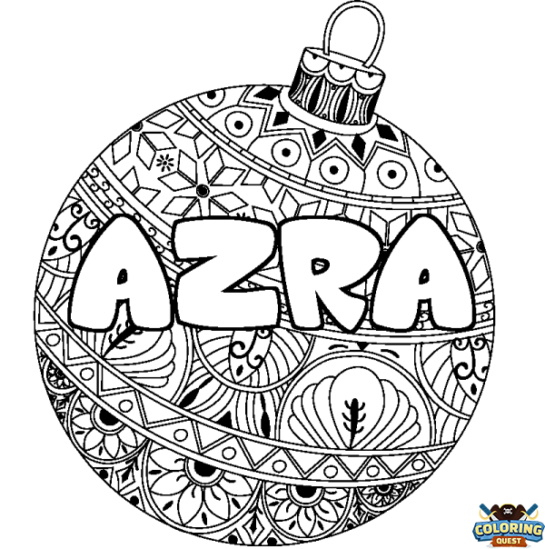 Coloring page first name AZRA - Christmas tree bulb background