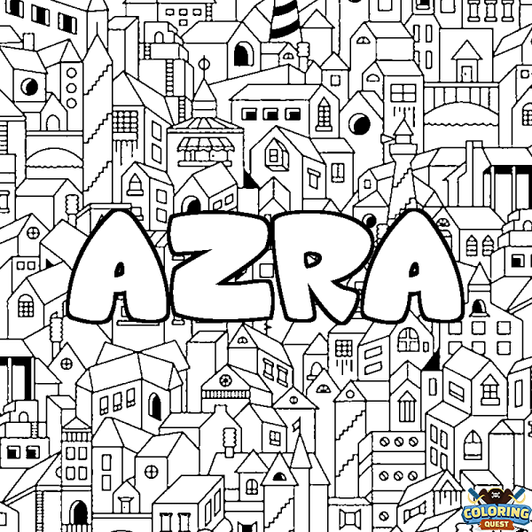 Coloring page first name AZRA - City background