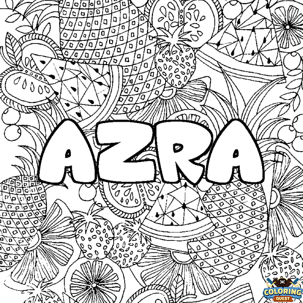 Coloring page first name AZRA - Fruits mandala background