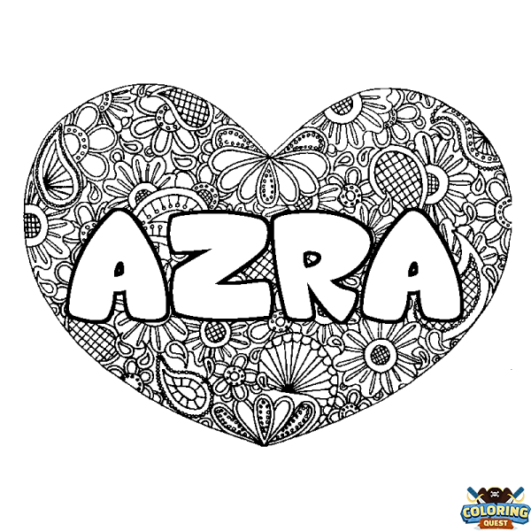 Coloring page first name AZRA - Heart mandala background