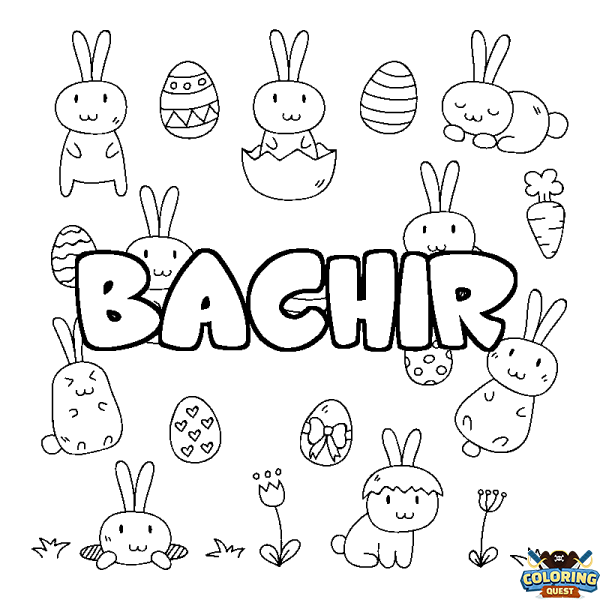 Coloring page first name BACHIR - Easter background