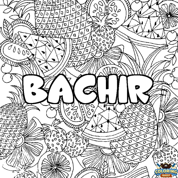 Coloring page first name BACHIR - Fruits mandala background