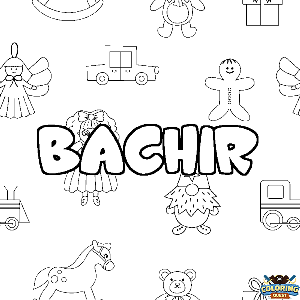 Coloring page first name BACHIR - Toys background