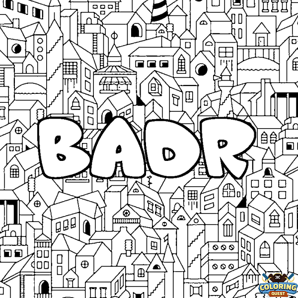 Coloring page first name BADR - City background