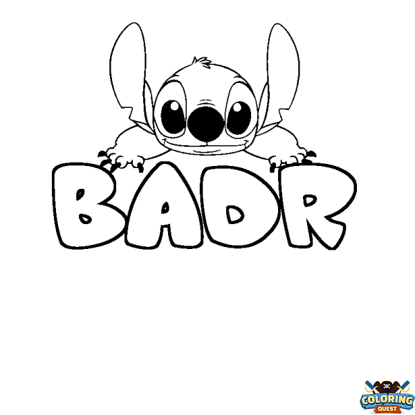 Coloring page first name BADR - Stitch background