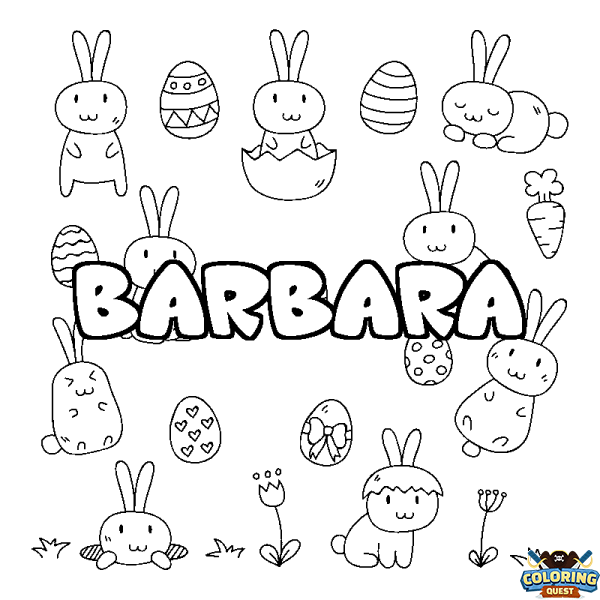 Coloring page first name BARBARA - Easter background