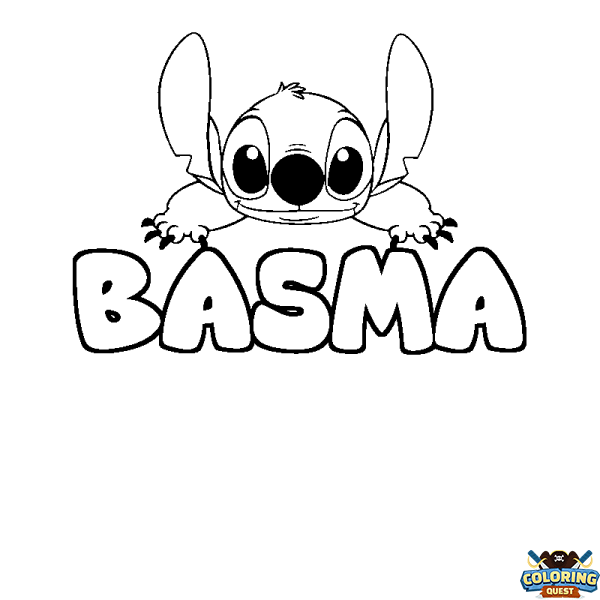 Coloring page first name BASMA - Stitch background