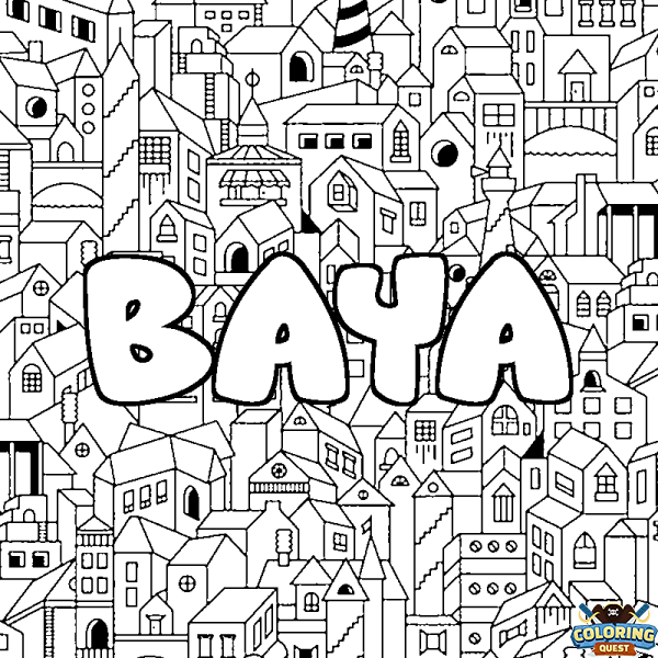 Coloring page first name BAYA - City background