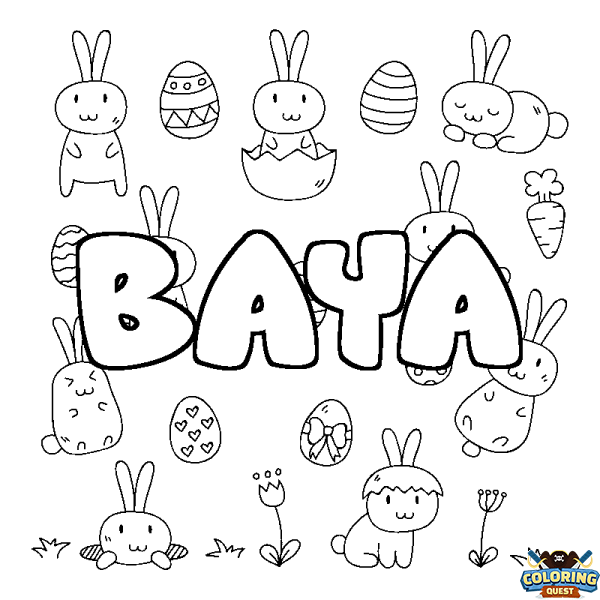 Coloring page first name BAYA - Easter background