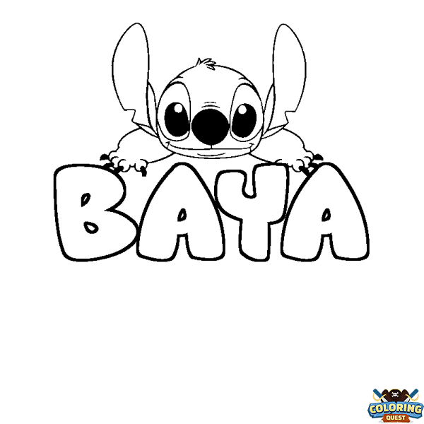 Coloring page first name BAYA - Stitch background