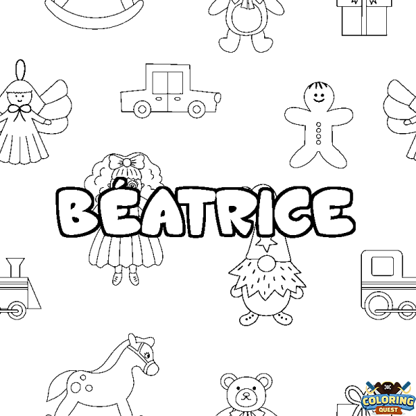 Coloring page first name B&Eacute;ATRICE - Toys background