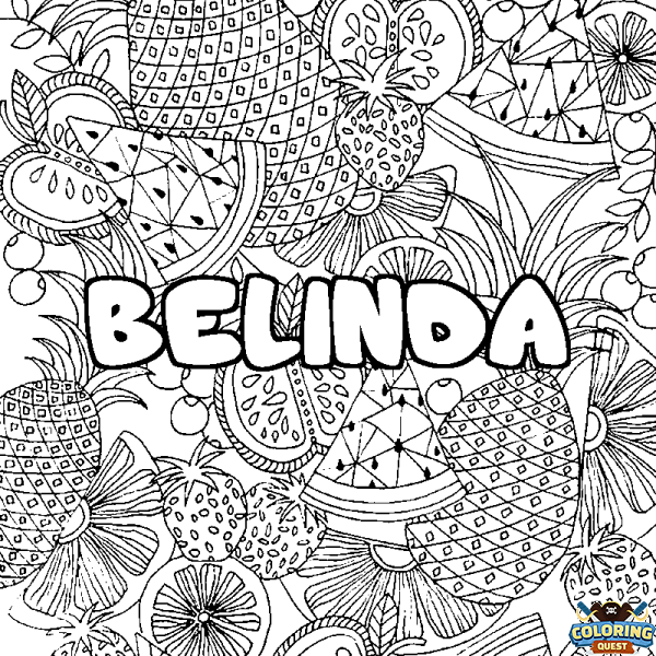 Coloring page first name BELINDA - Fruits mandala background