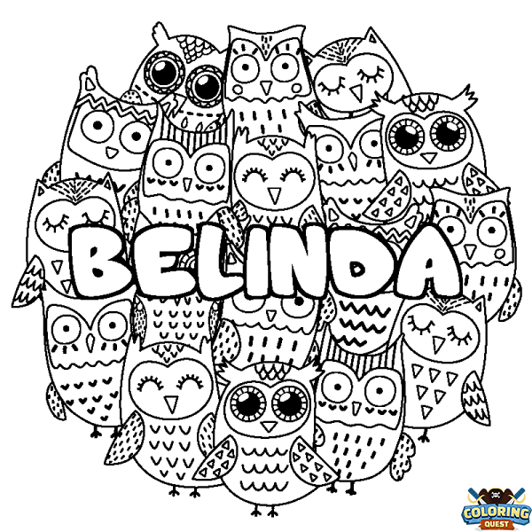 Coloring page first name BELINDA - Owls background