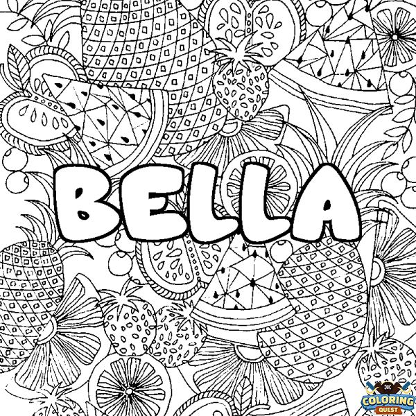 Coloring page first name BELLA - Fruits mandala background