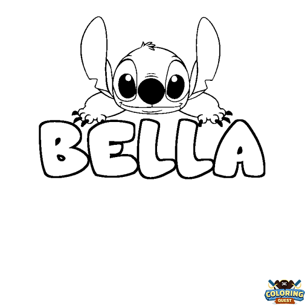 Coloring page first name BELLA - Stitch background