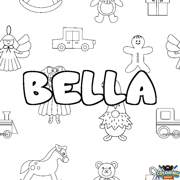 Coloring page first name BELLA - Toys background