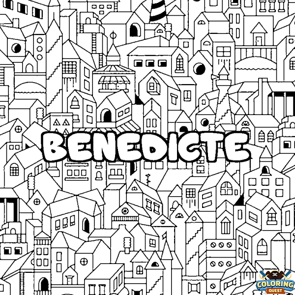 Coloring page first name BENEDICTE - City background