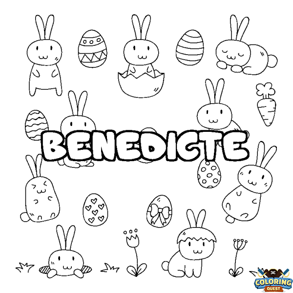 Coloring page first name BENEDICTE - Easter background