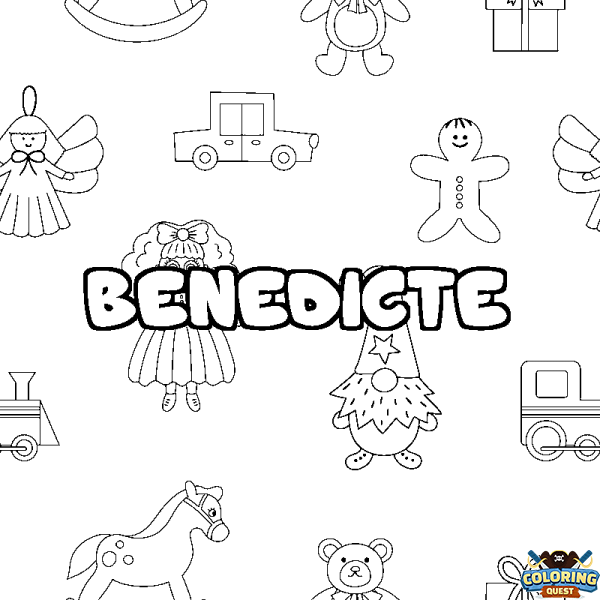 Coloring page first name BENEDICTE - Toys background