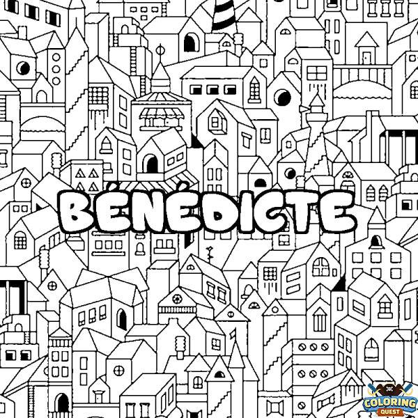 Coloring page first name B&Eacute;N&Eacute;DICTE - City background