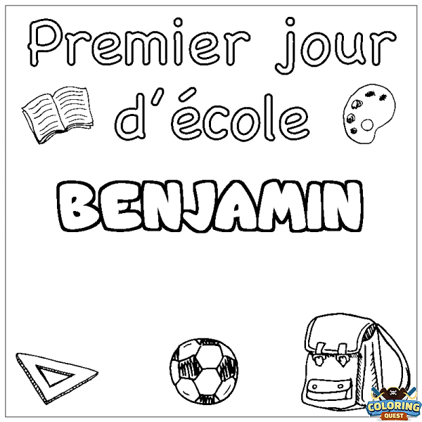 Coloring page first name BENJAMIN - School First day background