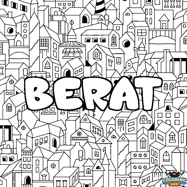 Coloring page first name BERAT - City background