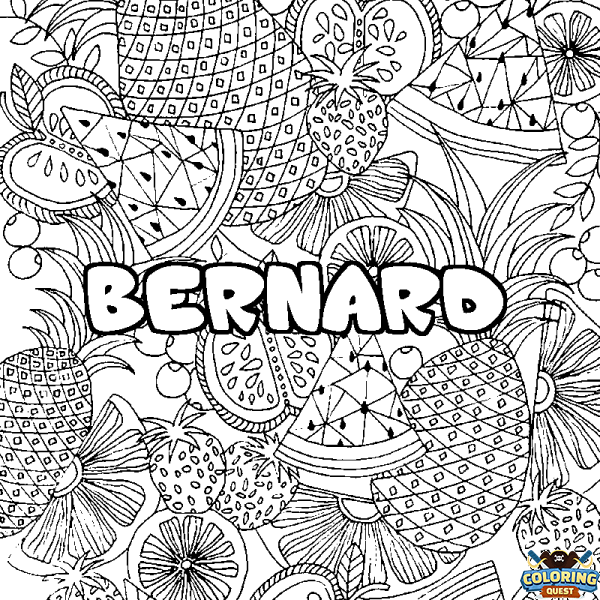 Coloring page first name BERNARD - Fruits mandala background