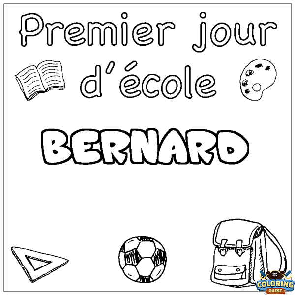 Coloring page first name BERNARD - School First day background