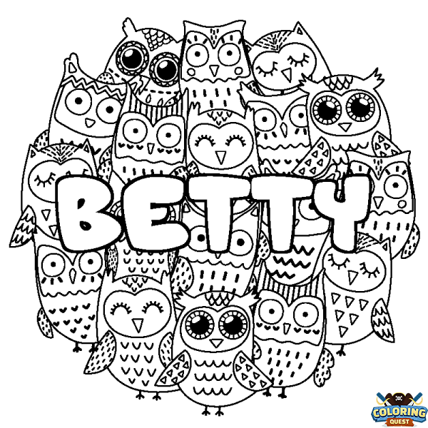 Coloring page first name BETTY - Owls background