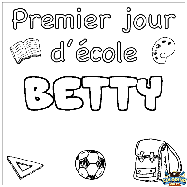 Coloring page first name BETTY - School First day background