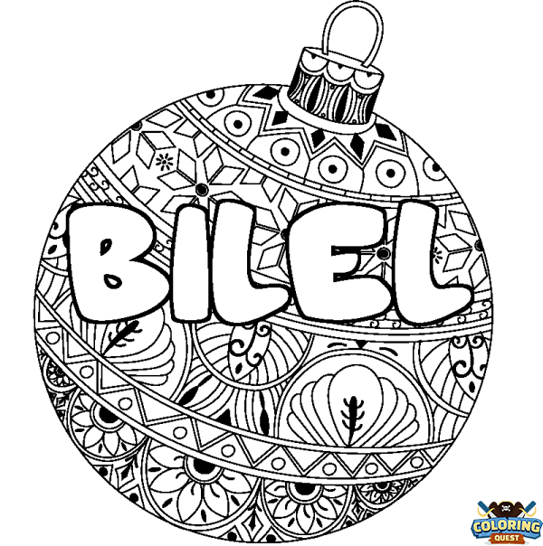 Coloring page first name BILEL - Christmas tree bulb background