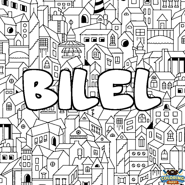 Coloring page first name BILEL - City background