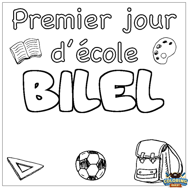 Coloring page first name BILEL - School First day background