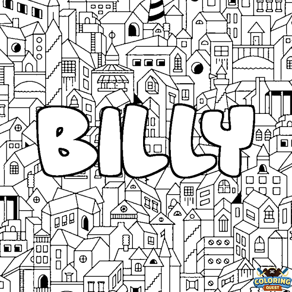 Coloring page first name BILLY - City background