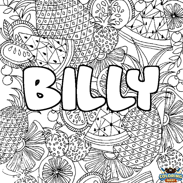 Coloring page first name BILLY - Fruits mandala background