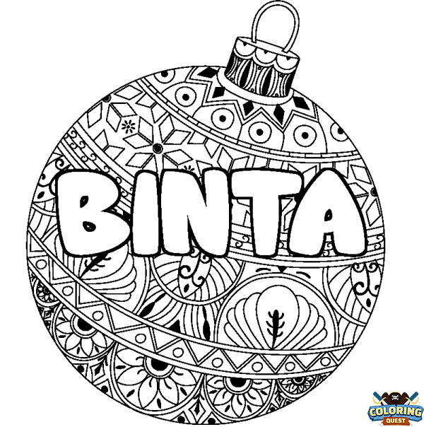 Coloring page first name BINTA - Christmas tree bulb background