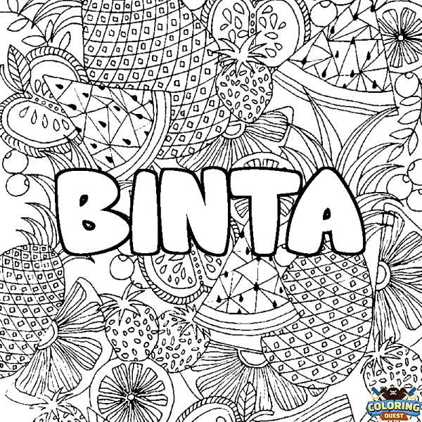 Coloring page first name BINTA - Fruits mandala background