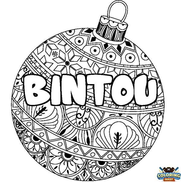 Coloring page first name BINTOU - Christmas tree bulb background