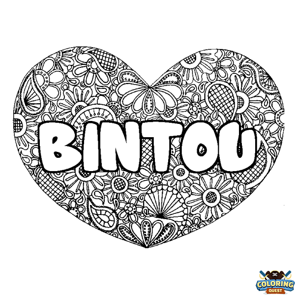 Coloring page first name BINTOU - Heart mandala background