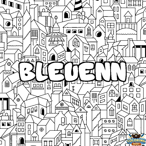 Coloring page first name BLEUENN - City background