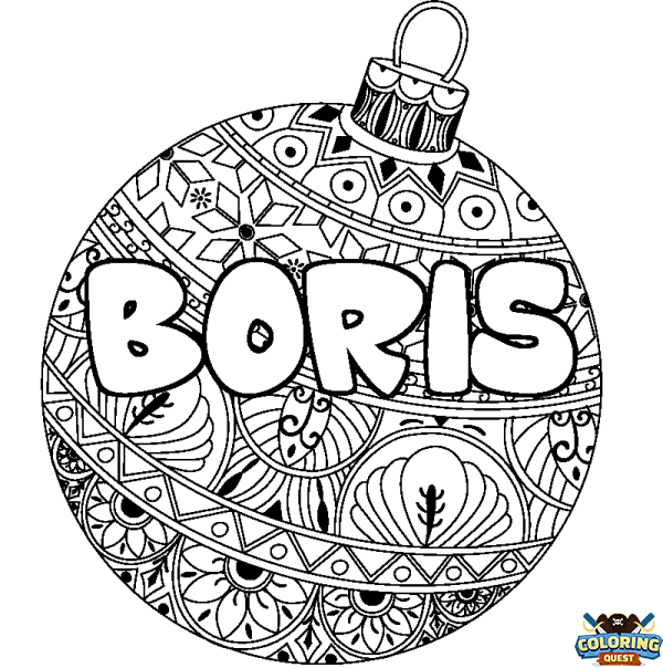 Coloring page first name BORIS - Christmas tree bulb background