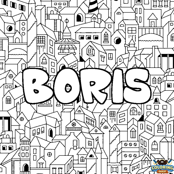 Coloring page first name BORIS - City background