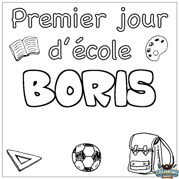 Coloring page first name BORIS - School First day background